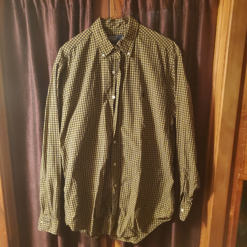 Medium Casual Polo by Ralph Lauren yellow/blue plaid shirt